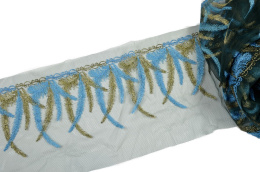 Koronka stabilna zieleń butelkowa, wzór pióra 0,5mb