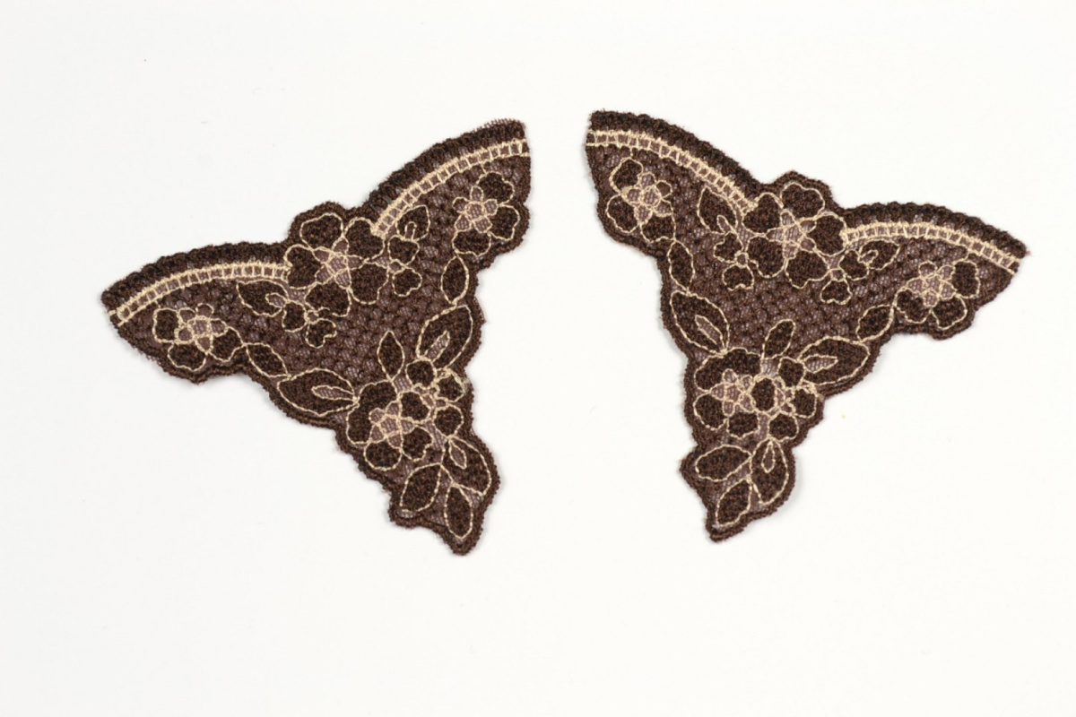 Brown Embroidered applique on tulle