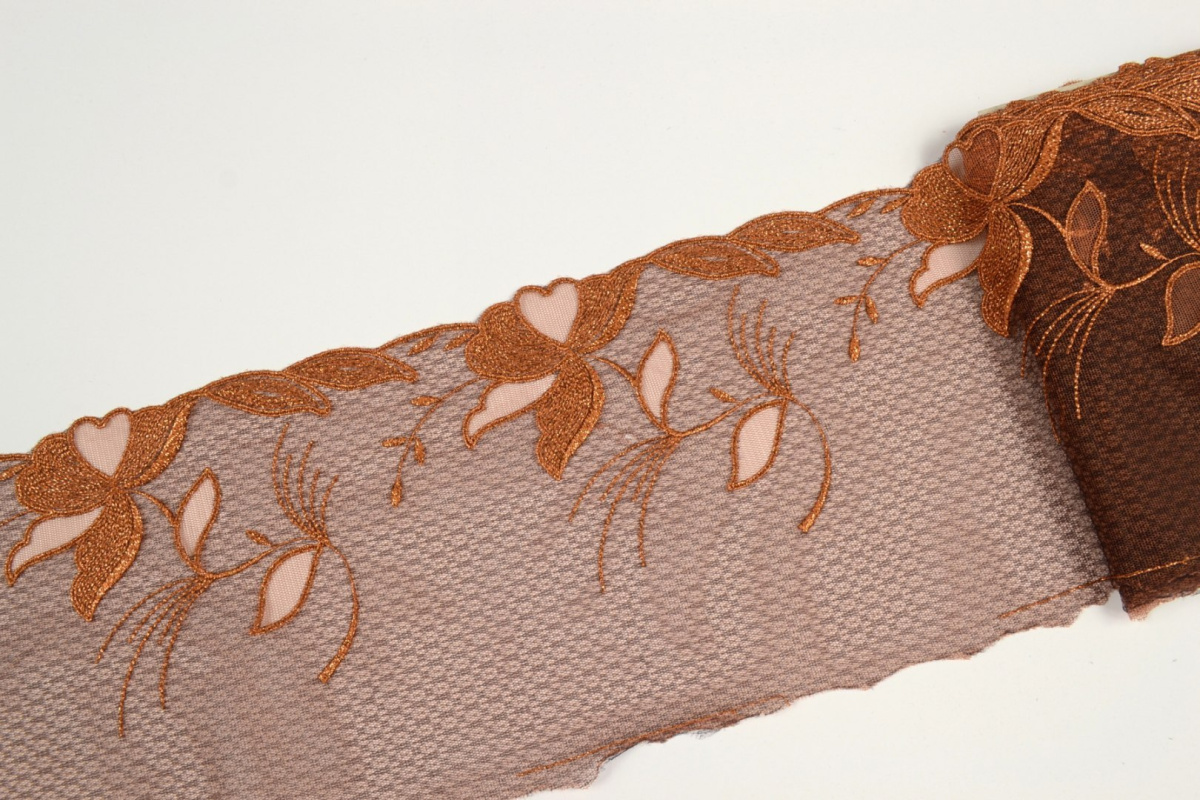Brown Embroidered lace on tulle