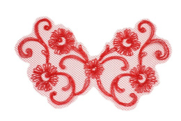 Red embroidered appliques on tulle