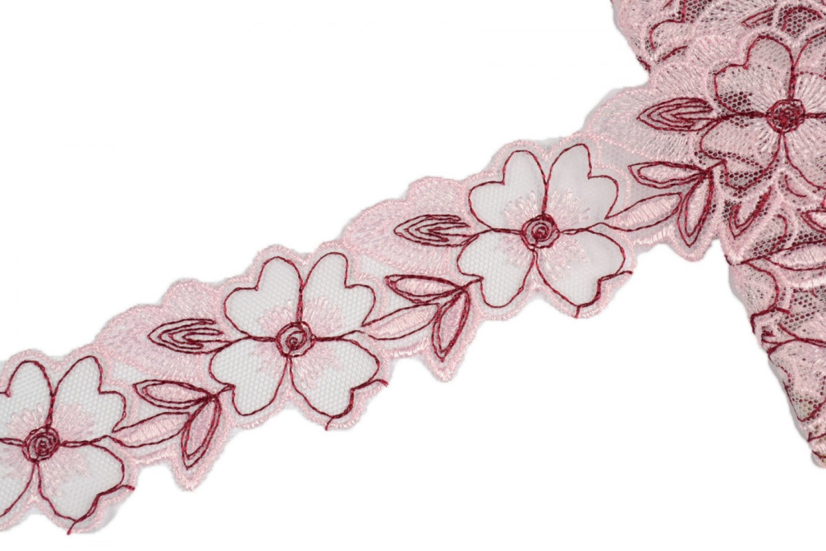 Pink Embroidered lace