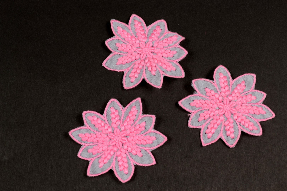 Pink Embroidered applique on tulle