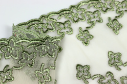 Seledynowy elastyczny haft na tiulu, wypukły wzór 0,6mb