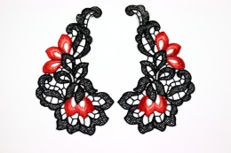 Aplikacje Gipiurowe –czerń, czerwień Elegancka Para Ozdobnych Motywów Koronkowych