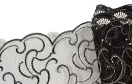 Piękny elastyczny haft, czarny srebrny wzór 0,5mb