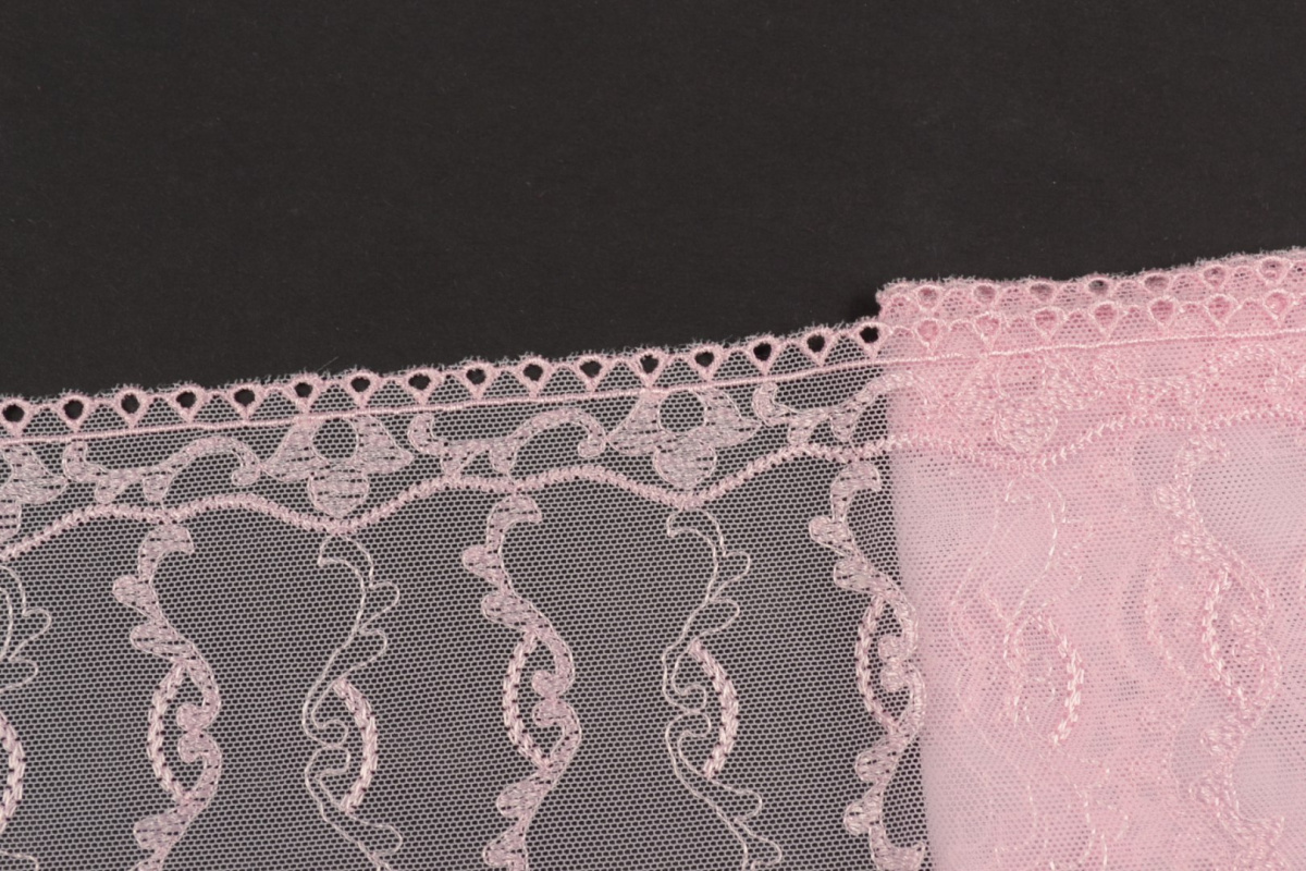 Wide pink colour Embroidered lace