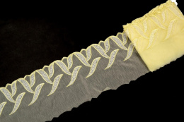 Żółta koronka na tiulu, elastyczny miękki tiul 0,5mb