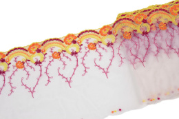 Kwiecisty elastyczny haft, miękki biału tiul 0,5mb