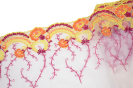 Kwiecisty elastyczny haft, miękki biału tiul 0,5mb