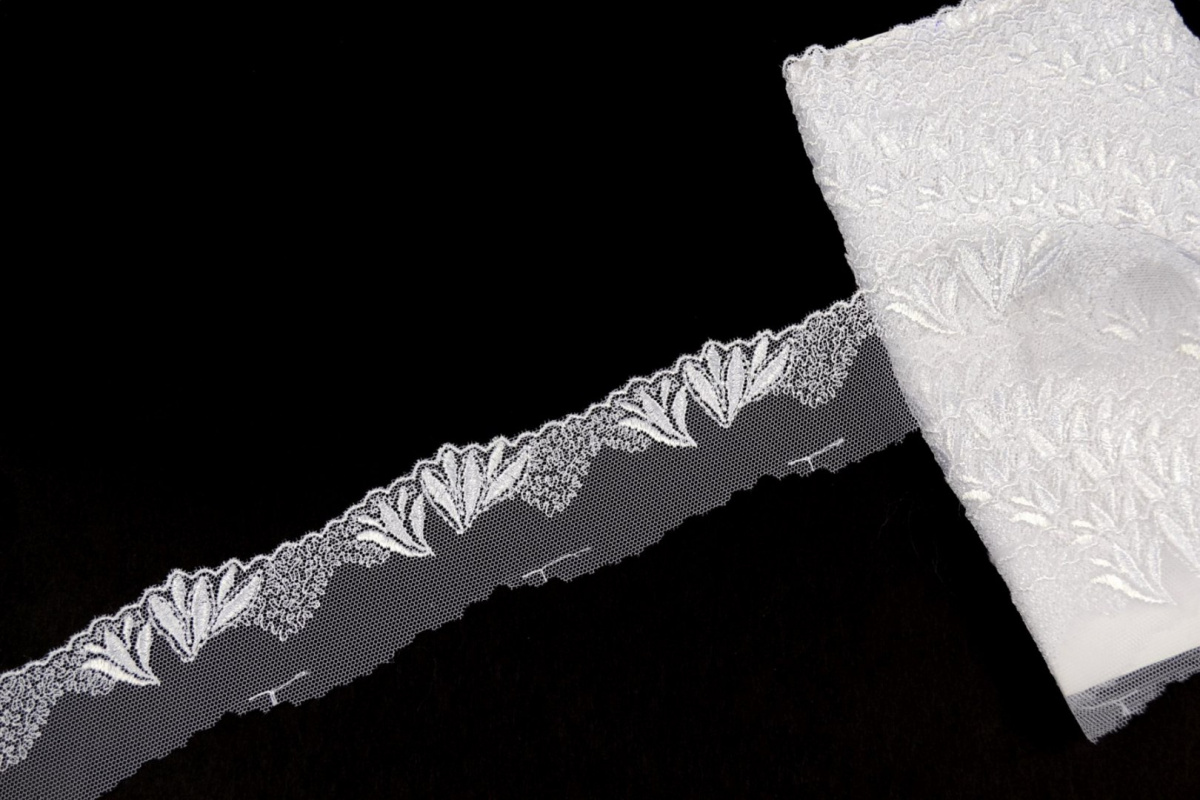 Narrow Embroidered lace on tulle