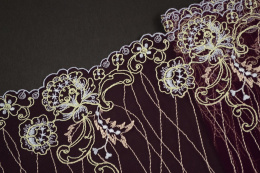 Elastyczny haft na purpurowym tiulu, elastyczna koronka 0,5mb