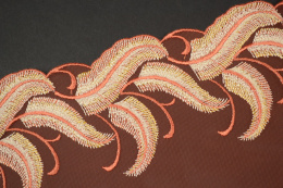 Elastyczny haft na tiulu, motyw liście, jesienny print 0,5mb