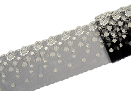 Elastyczny haft w róże na tiulu, elastyczna koronka 0,5mb