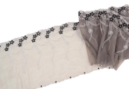 Grafitowa elastyczna koronka na tiulu 0,5mb