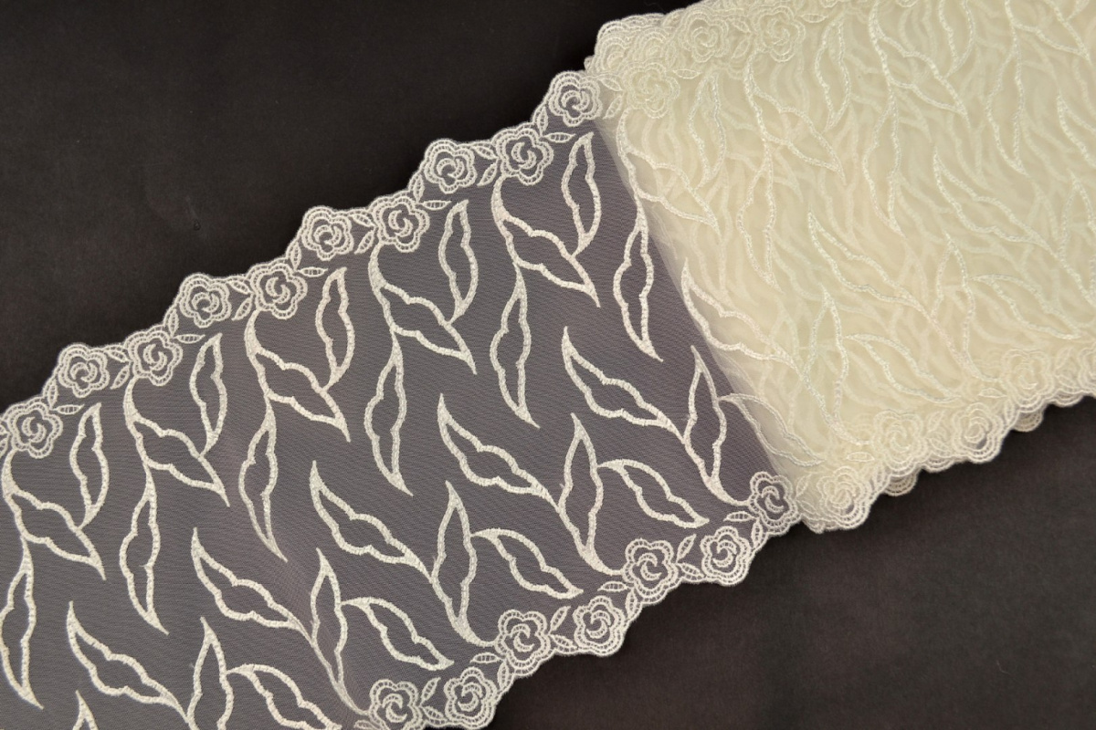 Beautiful cream embroidery on tulle.
