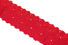 Bawełniany ciemnoczerwony haft, koronka angielska 1mb
