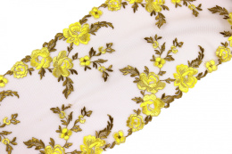 Beżowy haft w żółte kwiaty 0,9mb