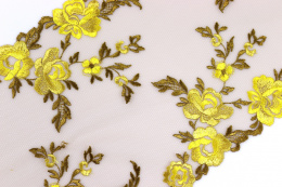 Beżowy haft w żółte kwiaty 0,9mb