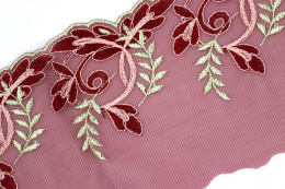 Bordowy elastyczny haft, haft na tiulu 1,3mb