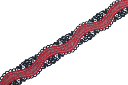 Czerwony haft z czarną gipiurą 1mb