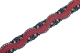 Czerwony haft z czarną gipiurą 1mb