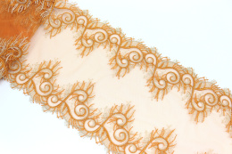 Pomarańczowy haft wykończony gipiurowym wzorem 0,5mb