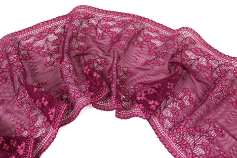 Rubinowa elastyczna koronka w kwiatki 0,5mb