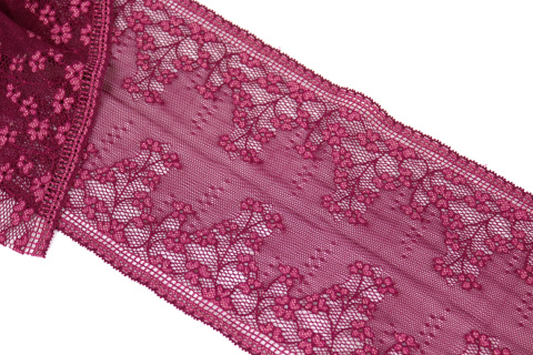 Rubinowa elastyczna koronka w kwiatki 0,5mb