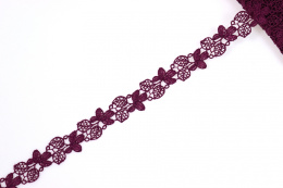 Narrow guipure lace trim burgundy color 1,1mb