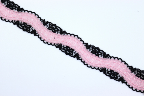 Narrow pink color lace with guipure trim 1mb