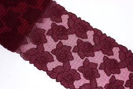 Bordowy haft w róże, stabilny tiul 0,5mb