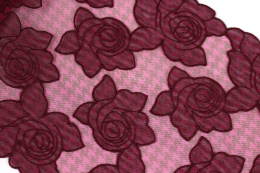 Bordowy haft w róże, stabilny tiul 0,5mb