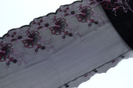 Czarny elastyczny haft w kwiaty 0,5mb