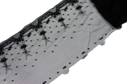 Elastyczny czarny haft na tiulu, miękka koronka do szycia 0,5mb