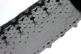 Elastyczny czarny haft na tiulu, miękka koronka do szycia 0,5mb