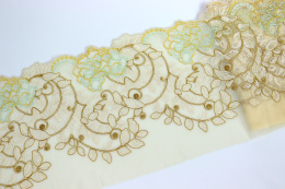 Elastyczny haft w pastelowe kwiaty, tiul nude 0,5mb