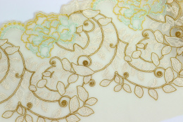 Elastyczny haft w pastelowe kwiaty, tiul nude 0,5mb