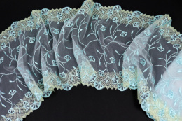 Mint and yellow embroidery lace on white tulle 1mb