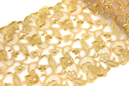 Piękna elastyczna złota koronka na tiulu 0,6mb