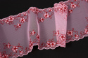 Różowy haft na tiulu w kwiaty, stabilny 1mb