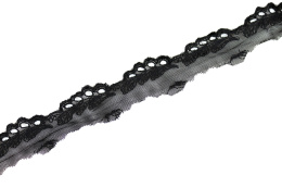 Wąska czarna taśma ozdobna, haft na tiulu 1mb